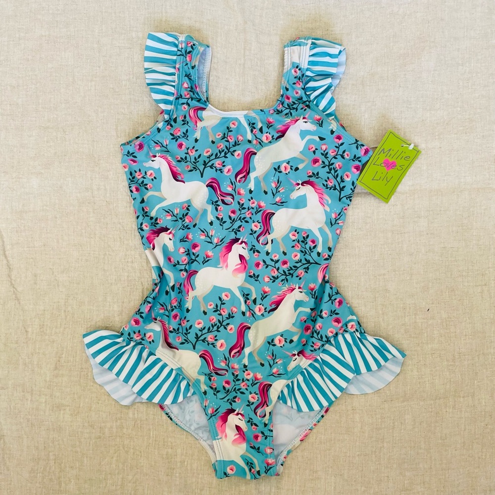 NWT 10 Unicorn Girls One piece swimsuit